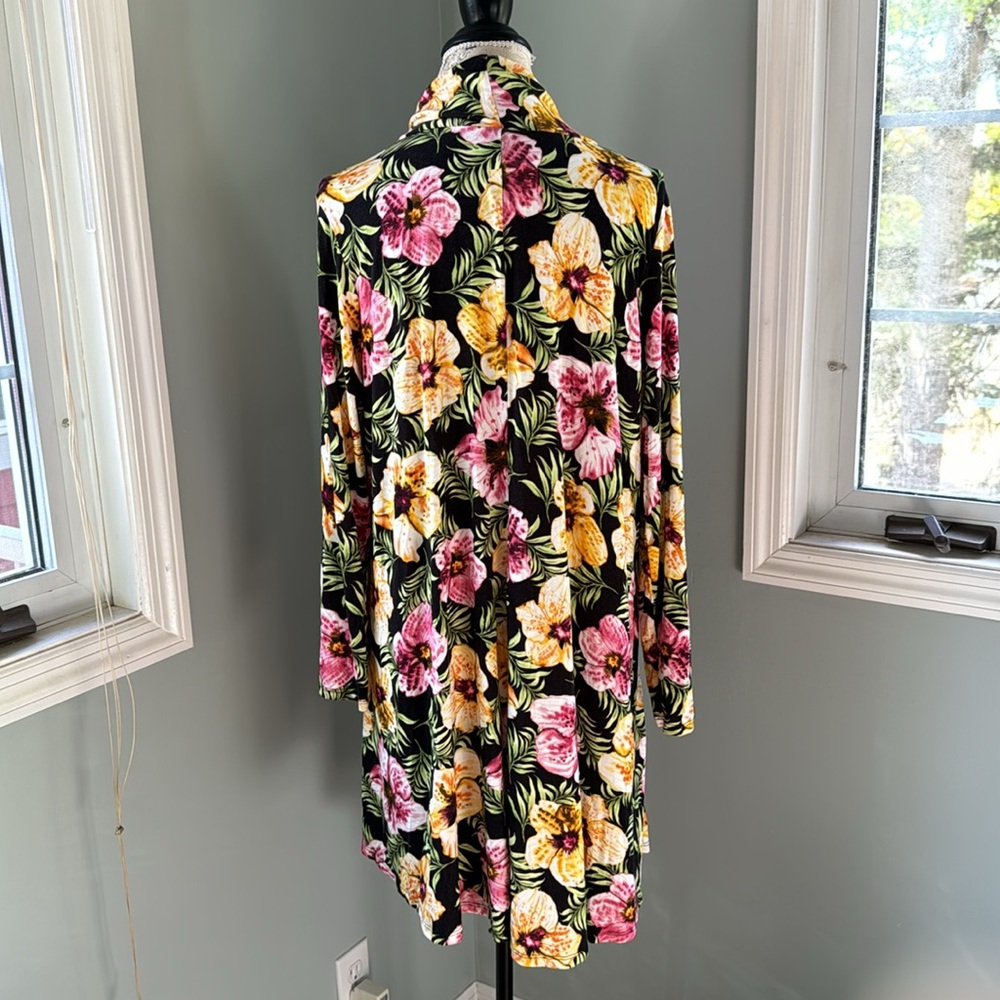 Camaro tropical flower jersey knit waterfall‎ cardigan EUC size M